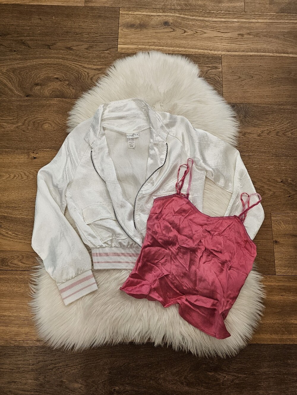 Vintage Silky Fuchsia Cami Top & Bomber Jacket Set